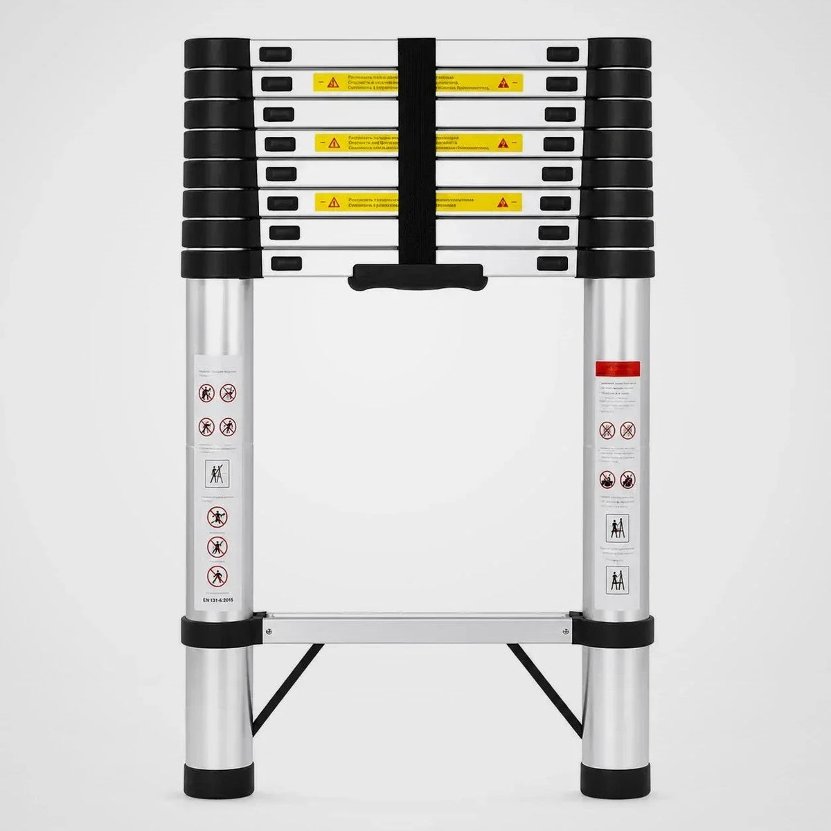 Escalera telescópica 2,6 m Pro en plata, recogida – vista frontal