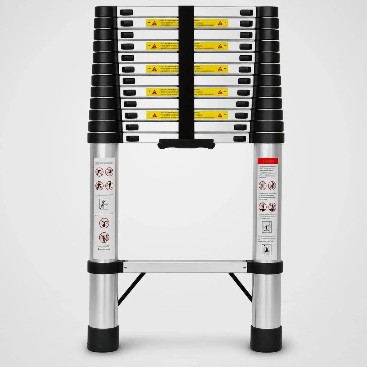 Escalera telescópica 3,8 m Pro en plata, recogida – vista frontal