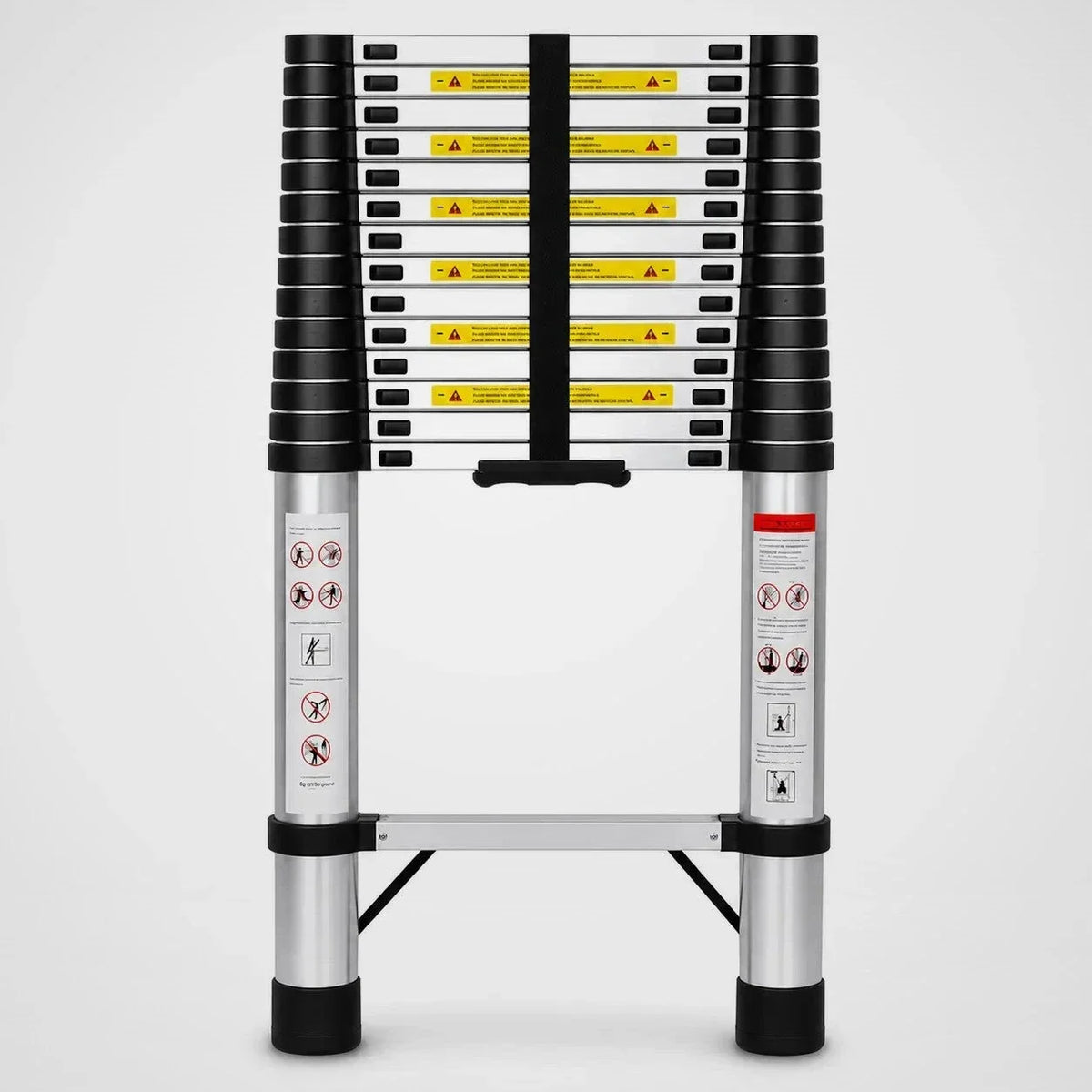 Escalera telescópica 5,1 m Pro en plata, recogida – vista frontal